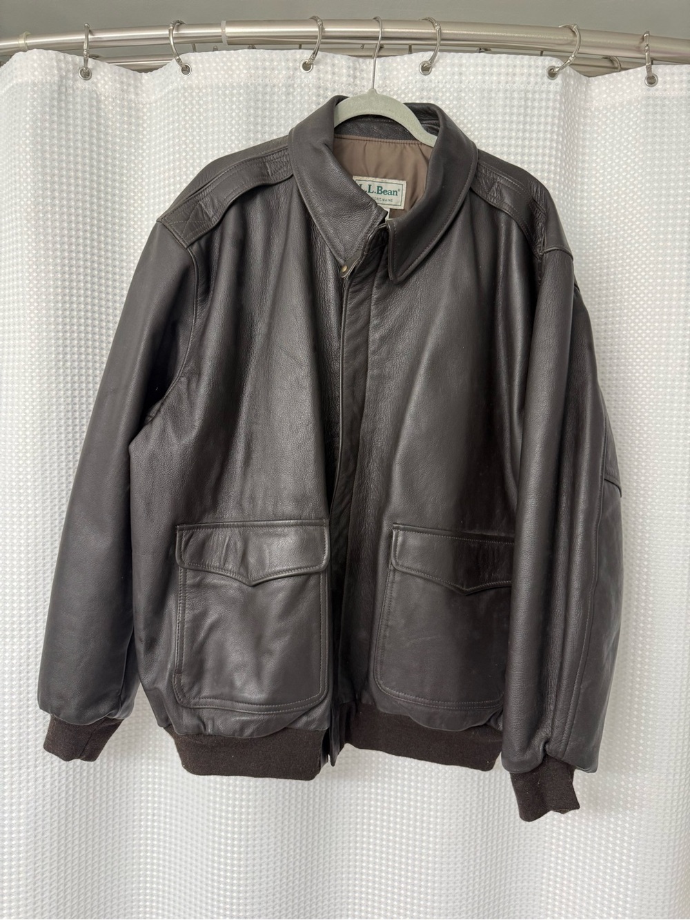 Vintage L.L. Bean Men's Dark Brown Leather Bomber Jacket